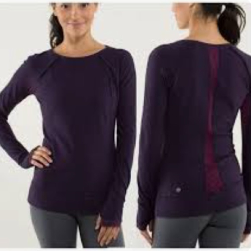 Lululemon Womens Athleisure Active Full Tilt Long Sleeve Top Hyper Stripe Plum